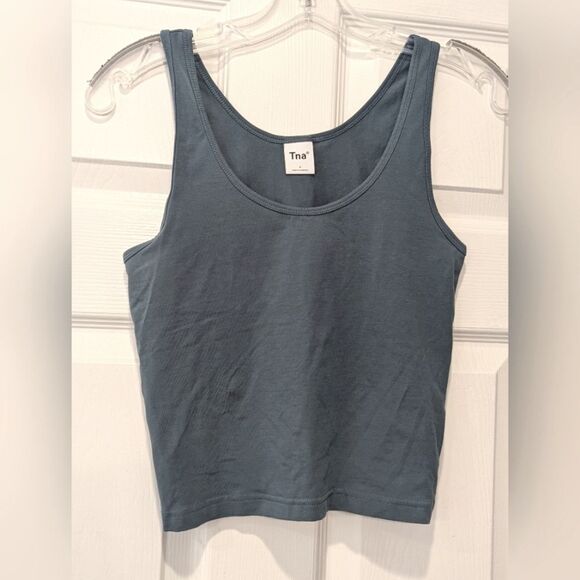 TNA Aritzia Tank Top Size S Blue Stretch Cotton Crop Muscle Tee Minimalist Basic - Picture 1 of 8